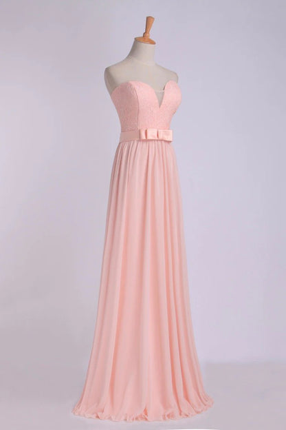 Sweetheart A Line Party Dress With Sash Pick Up Long Chiffon Skirt