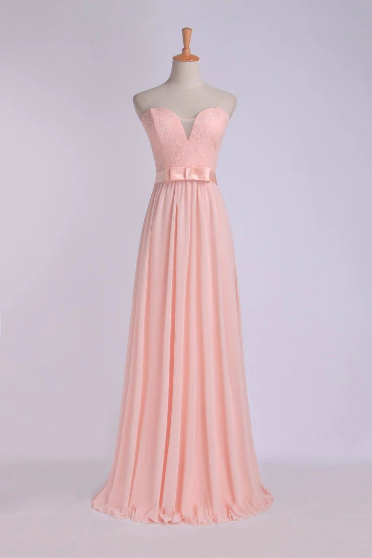 Sweetheart A Line Party Dress With Sash Pick Up Long Chiffon Skirt