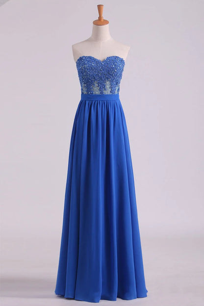 A Line Party Dresses Chiffon With Applique And Beads Floor Length