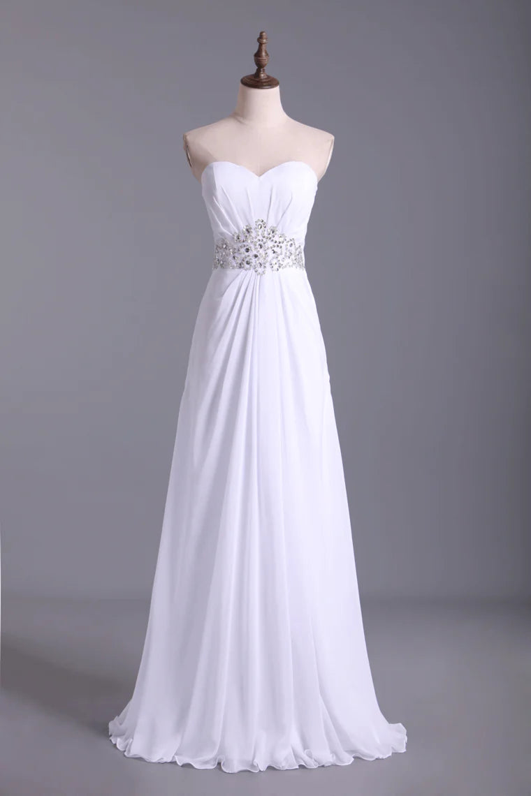 Sweetheart Chiffon Floor Length A Line Party Dress Beaded Waistline