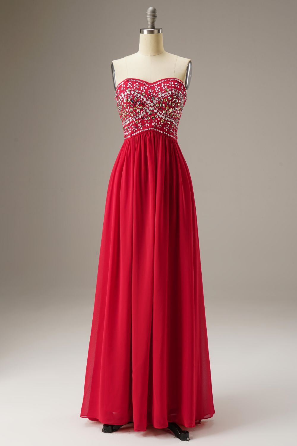 Sweetheart Empire Waist Chiffon Long Dress WIth Beading