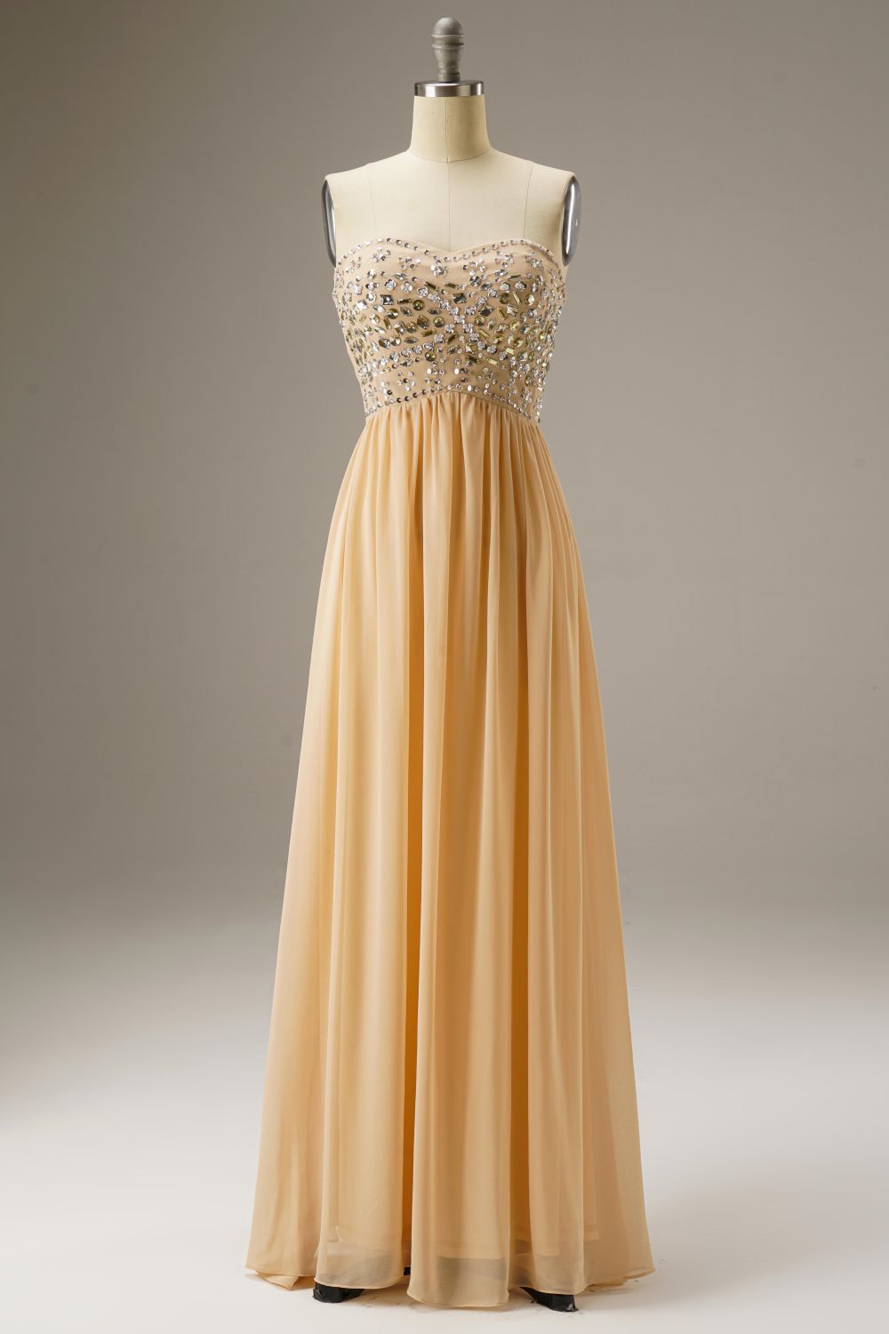 Sweetheart Empire Waist Chiffon Long Dress WIth Beading