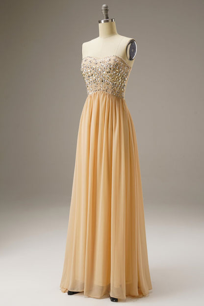 Sweetheart Empire Waist Chiffon Long Dress WIth Beading