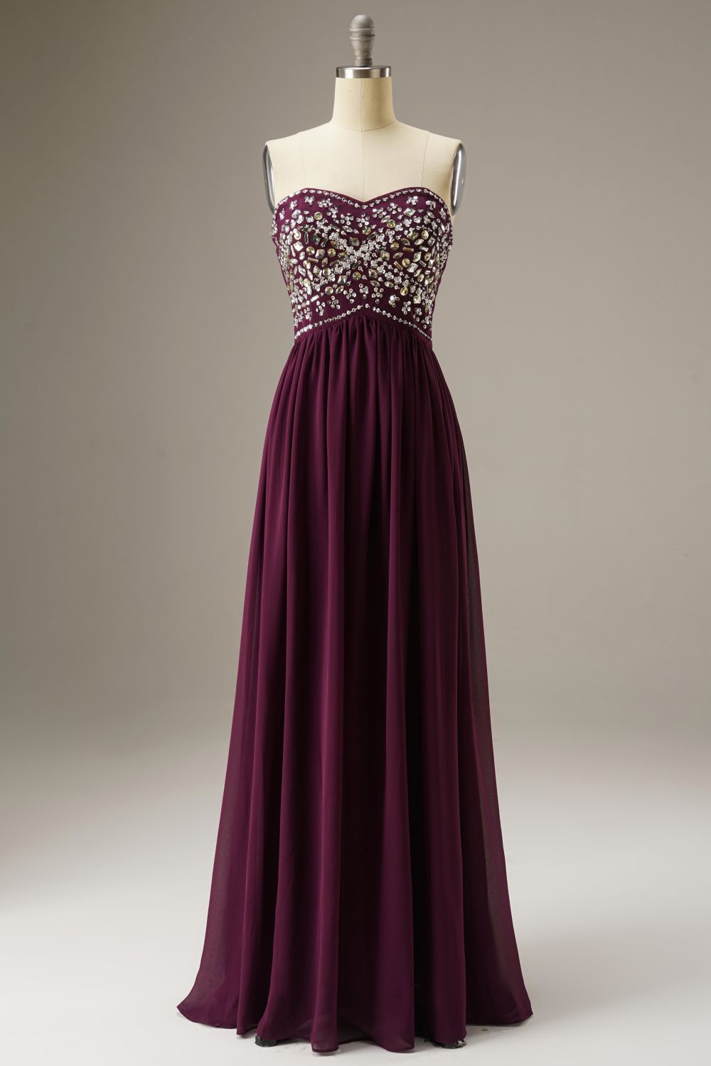 Sweetheart Empire Waist Chiffon Long Dress WIth Beading