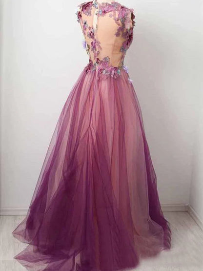 A Line Prom Dresses Scoop Appliqued Party Dress