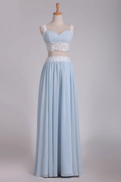 Two-Piece Spaghetti Straps A Line With Applique And Ruffles Chiffon Party Dresses