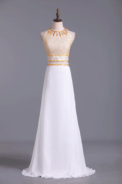 A Line Party Dresses Beaded Bodice Chiffon Floor Length