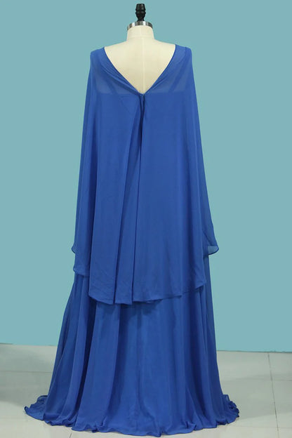 V Neck A Line Party Dresses Chiffon With Beading Floor Length