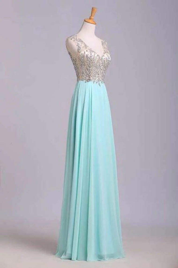 Neck Party Dresses A Line Beaded Bodice Sweep Train Chiffon And Tulle