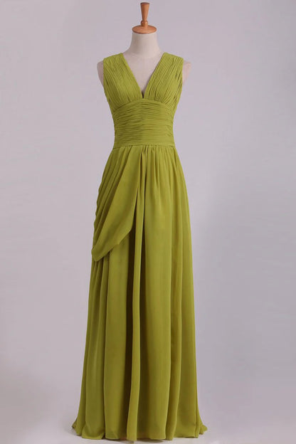 V-Neck Party Dresses A-Line Floor-Length Chiffon With Slit