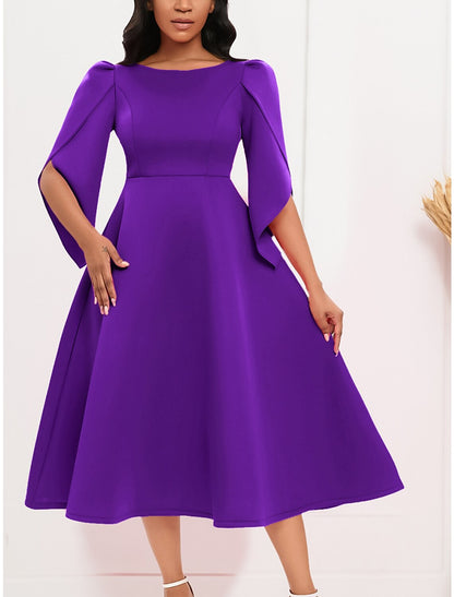 Women's Prom Dress Party Dress Sheath Dress Midi Dress Royal Blue Purple Green Half Sleeve Pure Color Ruched Fall Winter Autumn Crew Neck Fashion Evening Party Vacation