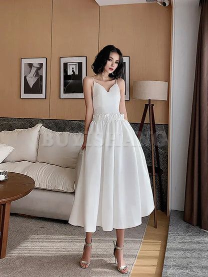 Buyishang White Satin Short Prom Dress White Satin Homecoming Dresses prom dresses shops