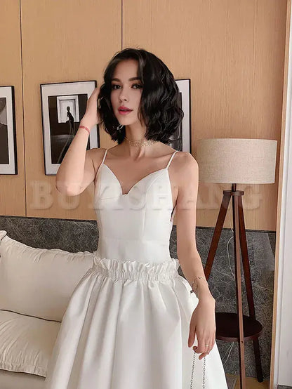 Buyishang White Satin Short Prom Dress White Satin Homecoming Dresses prom dresses shops