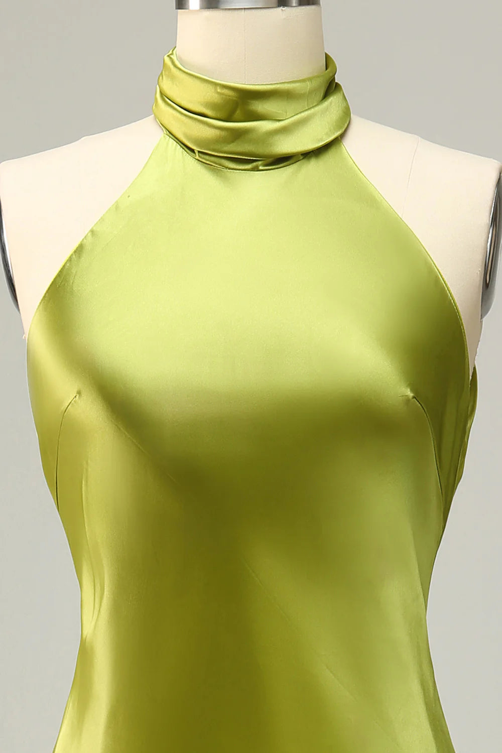 Halter Open Back Lemon Green Long Bridesmaid Dress