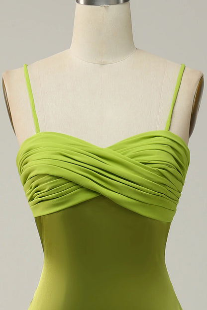 Sheath Spaghetti Straps Lemon Green Bridesmaid Dress with Silt