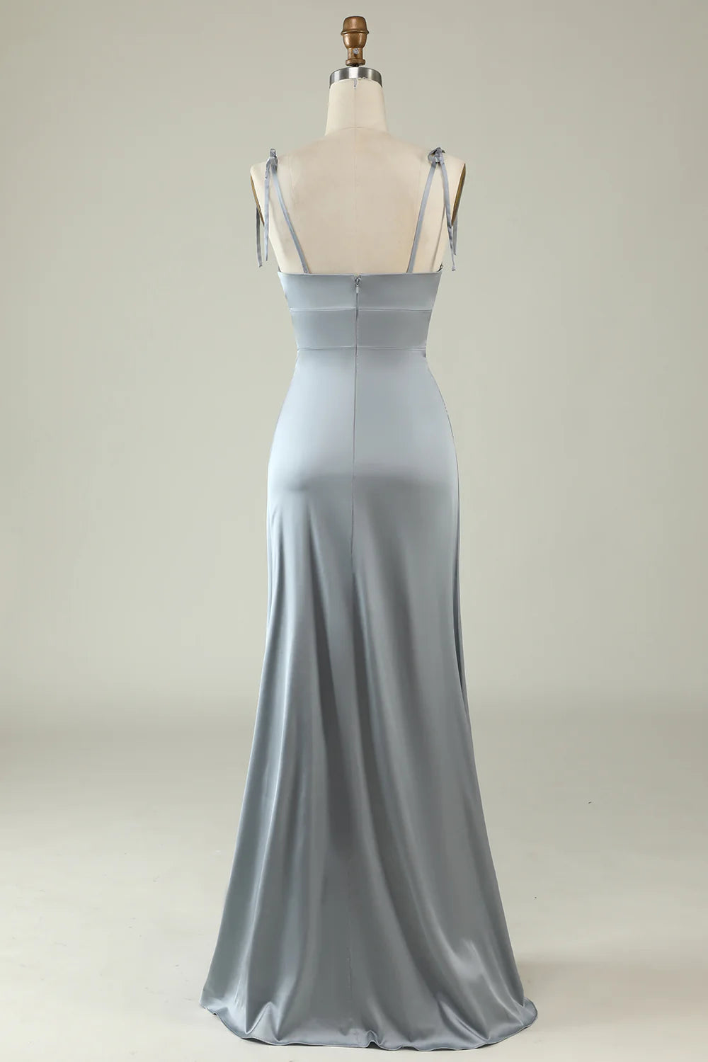 Spaghetti Straps Satin Grey Bridesmaid Dress with Slit