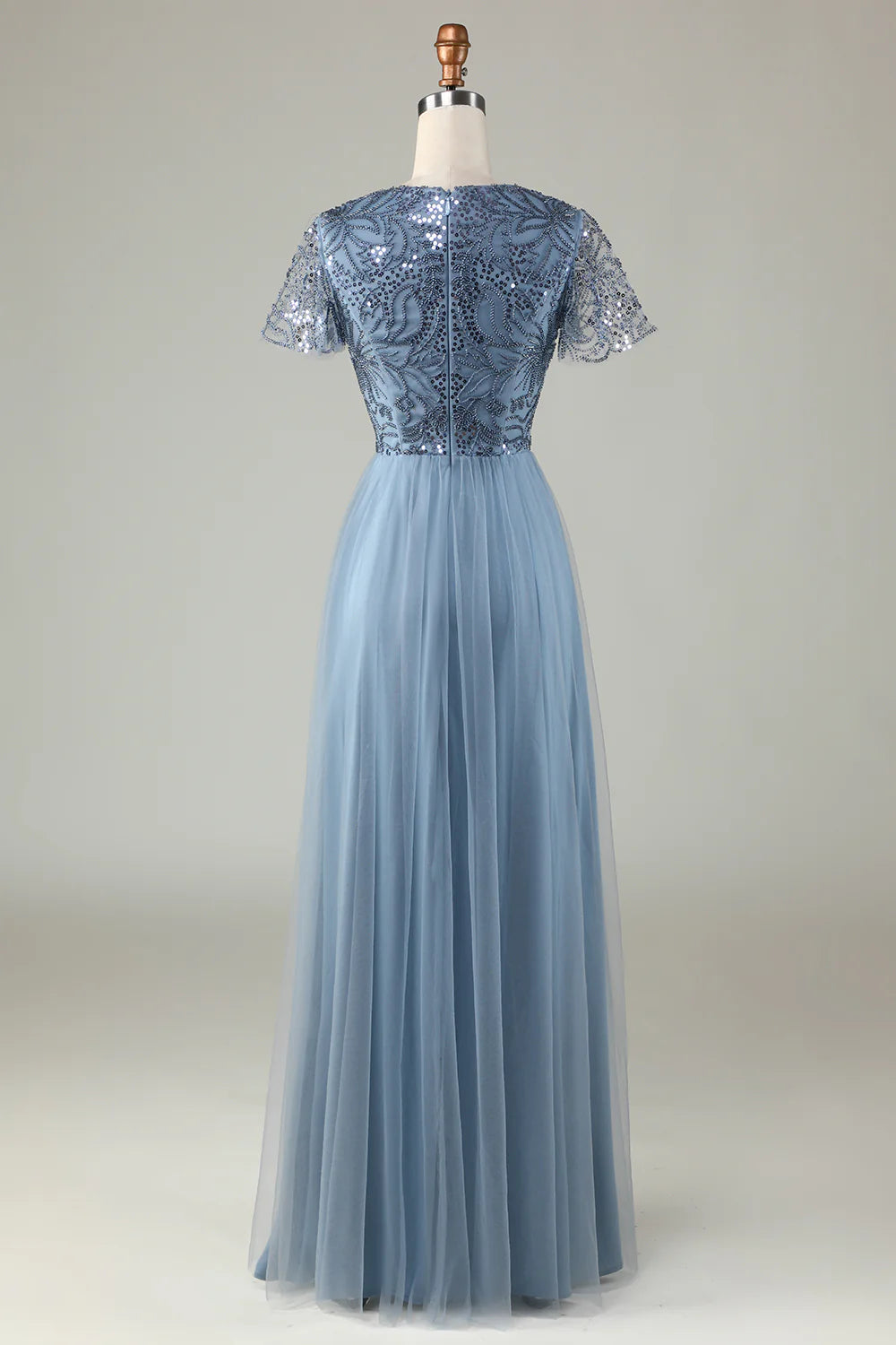 A-Line Dusty Blue Bridesmaid Dress with Beading