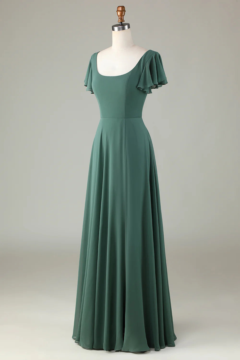 A-Line Eucalyptus Long Bridesmaid Dress with Ruffles