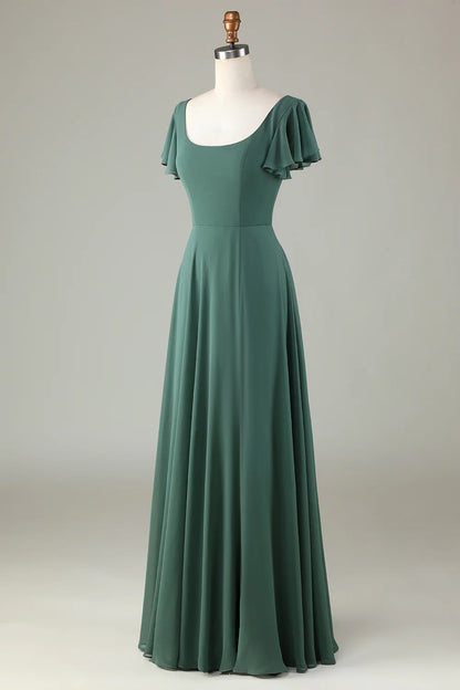 A-Line Eucalyptus Long Bridesmaid Dress with Ruffles