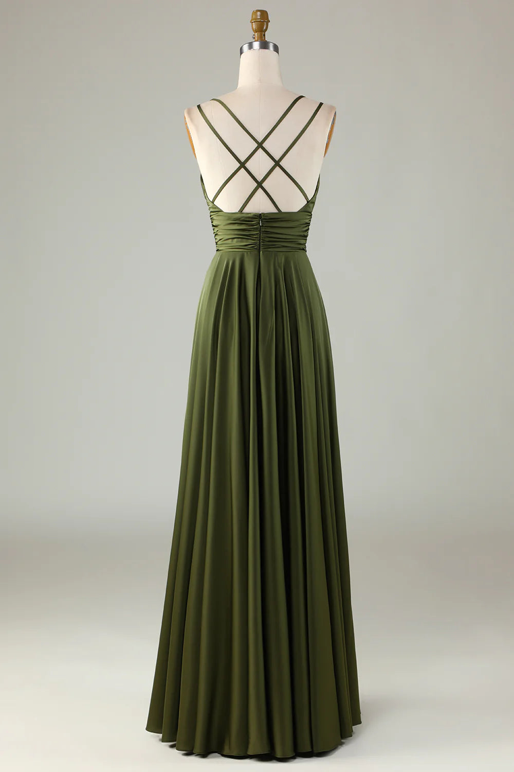 A-Line Sleeveless Olive Long Bridesmaid Dress