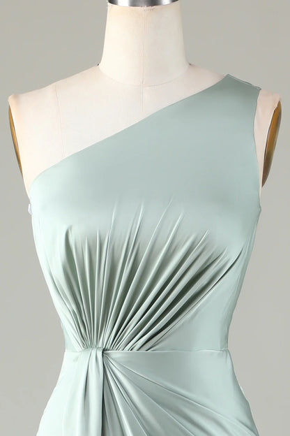 One Shoulder Matcha Bridesmaid Dress with Ruffles