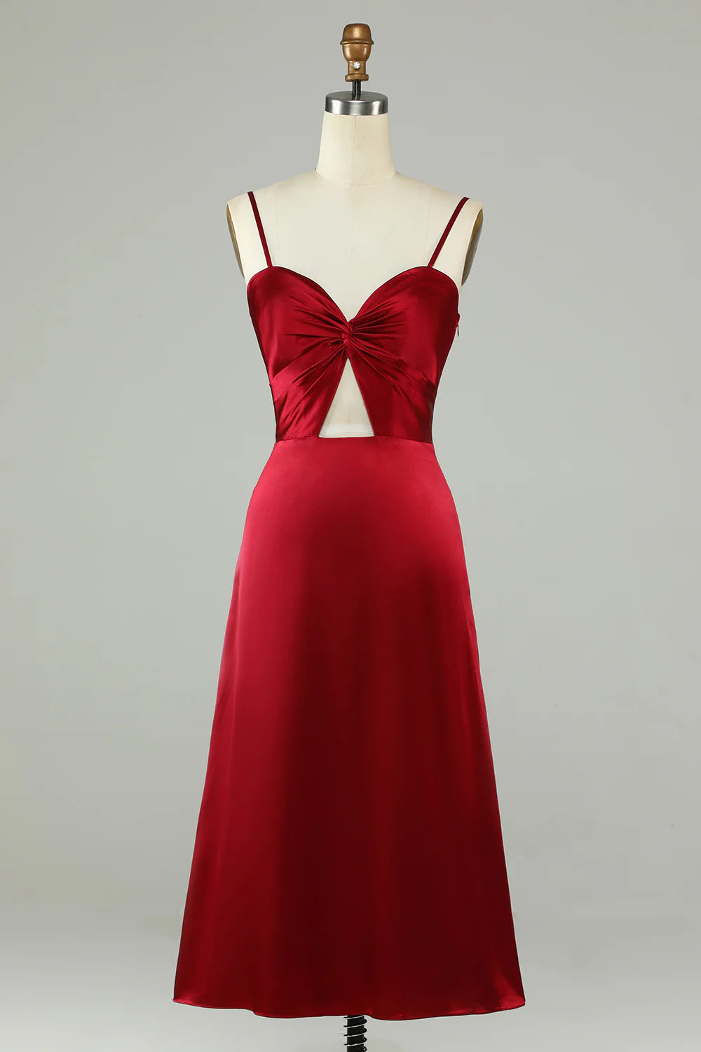 Hollow Out Burgundy Spaghetti Straps Bridesmaid Dress