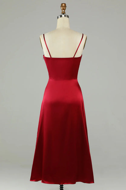 Hollow Out Burgundy Spaghetti Straps Bridesmaid Dress