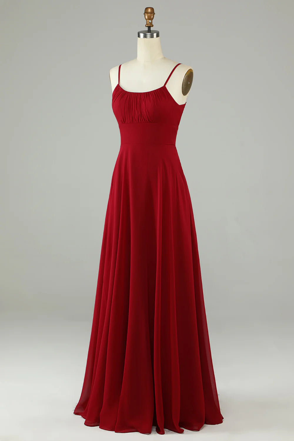 A-Line Spaghetti Straps Burgundy Long Bridesmaid Dress