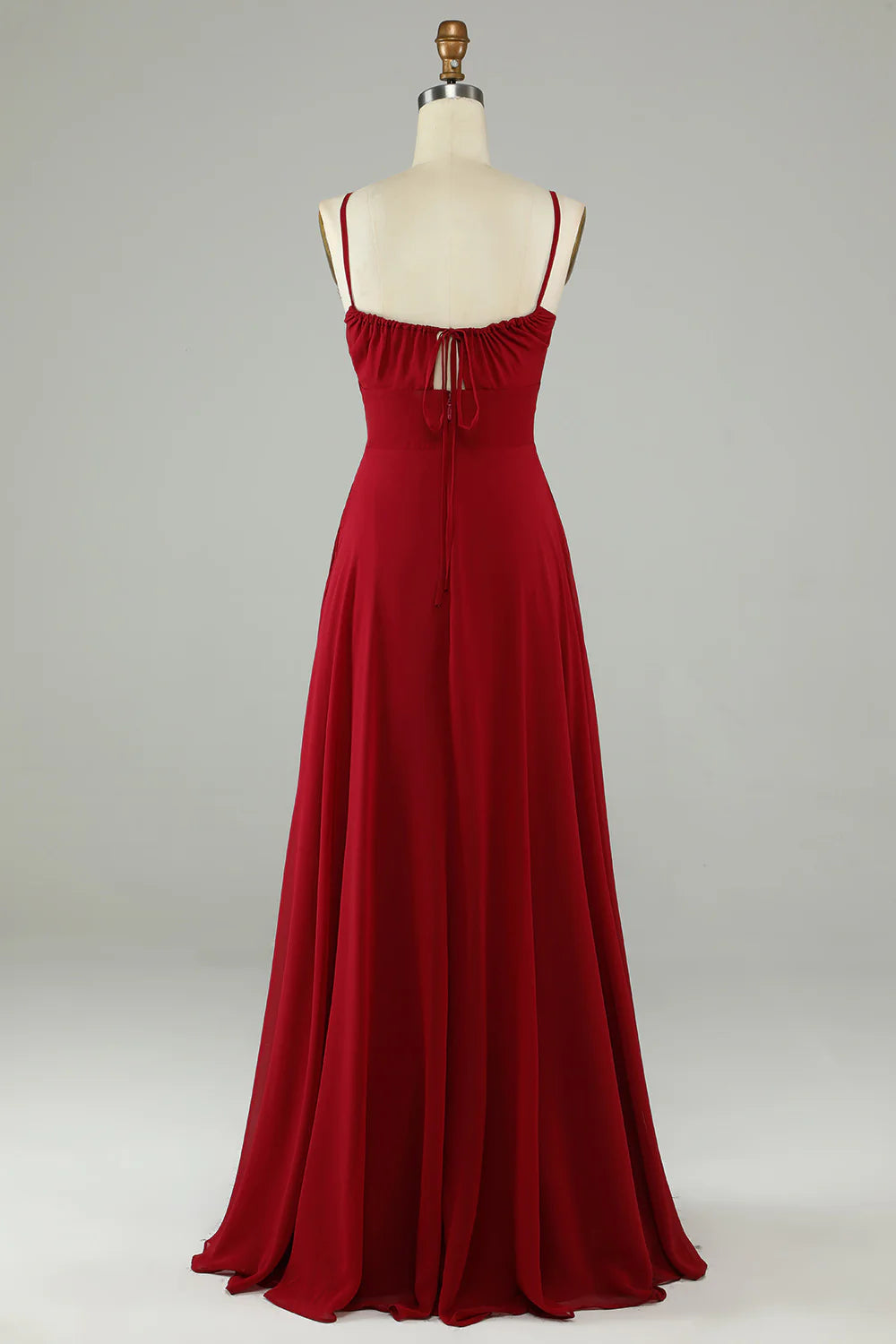 A-Line Spaghetti Straps Burgundy Long Bridesmaid Dress