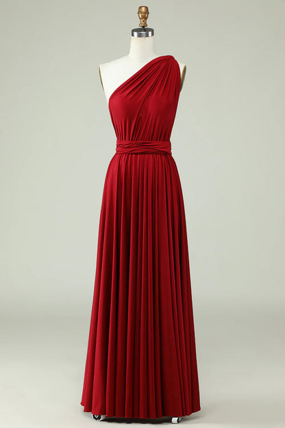 A-Line Halter Burgundy Long Bridesmaid Dress