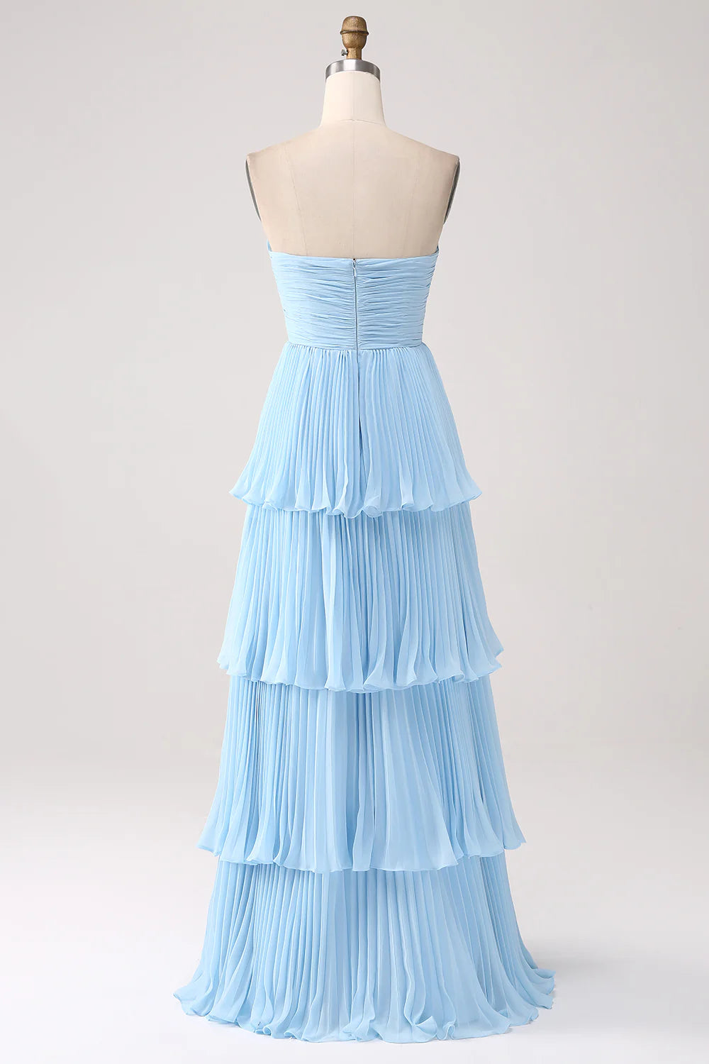 Strapless Sky Blue Sweetheart Long Bridesmaid Dress with Pleated