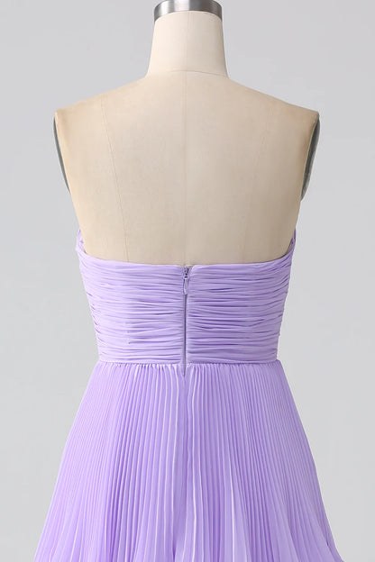 A-Line Sweetheart Lilac Tiered Chiffon Long Bridesmaid Dress with Pleated