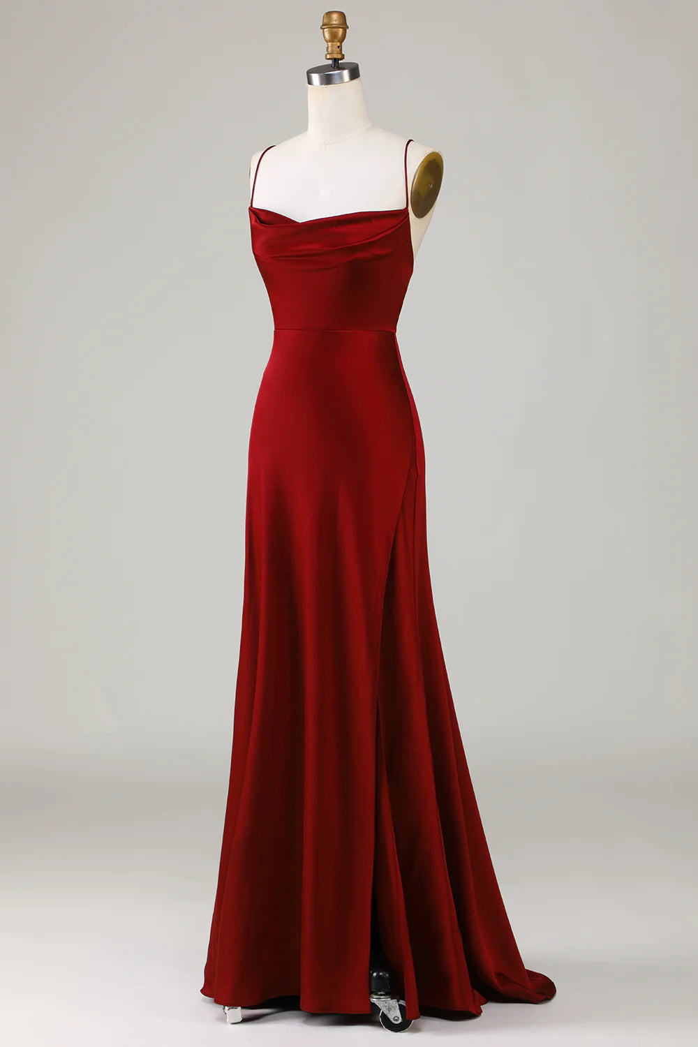 Lace-Up Back Burgundy Long Bridesmaid Dress with Slit