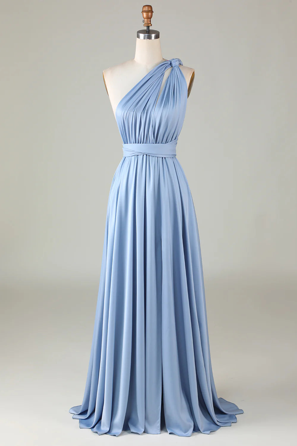 Convertible Blue Satin Bridesmaid Dress with Slit