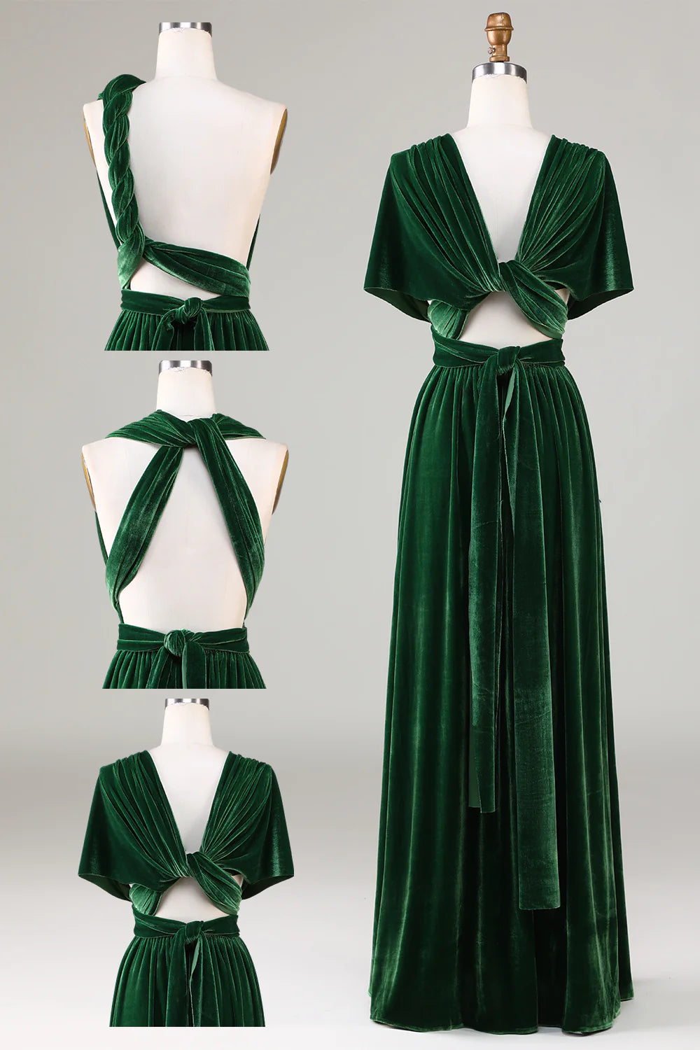 Dark Green Covertible Wear Velvet Long Bridesmaid Dress