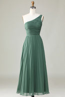 Eucalyptus One Shoulder A Line Ruched Bridesmaid Dress