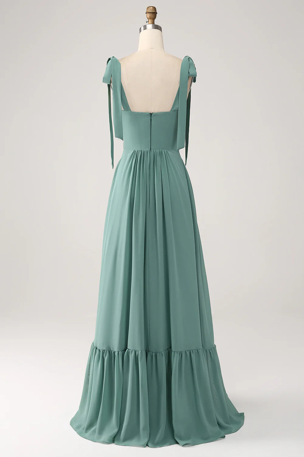 A Line Chiffon Green Long Bridesmaid Dress with Pleated