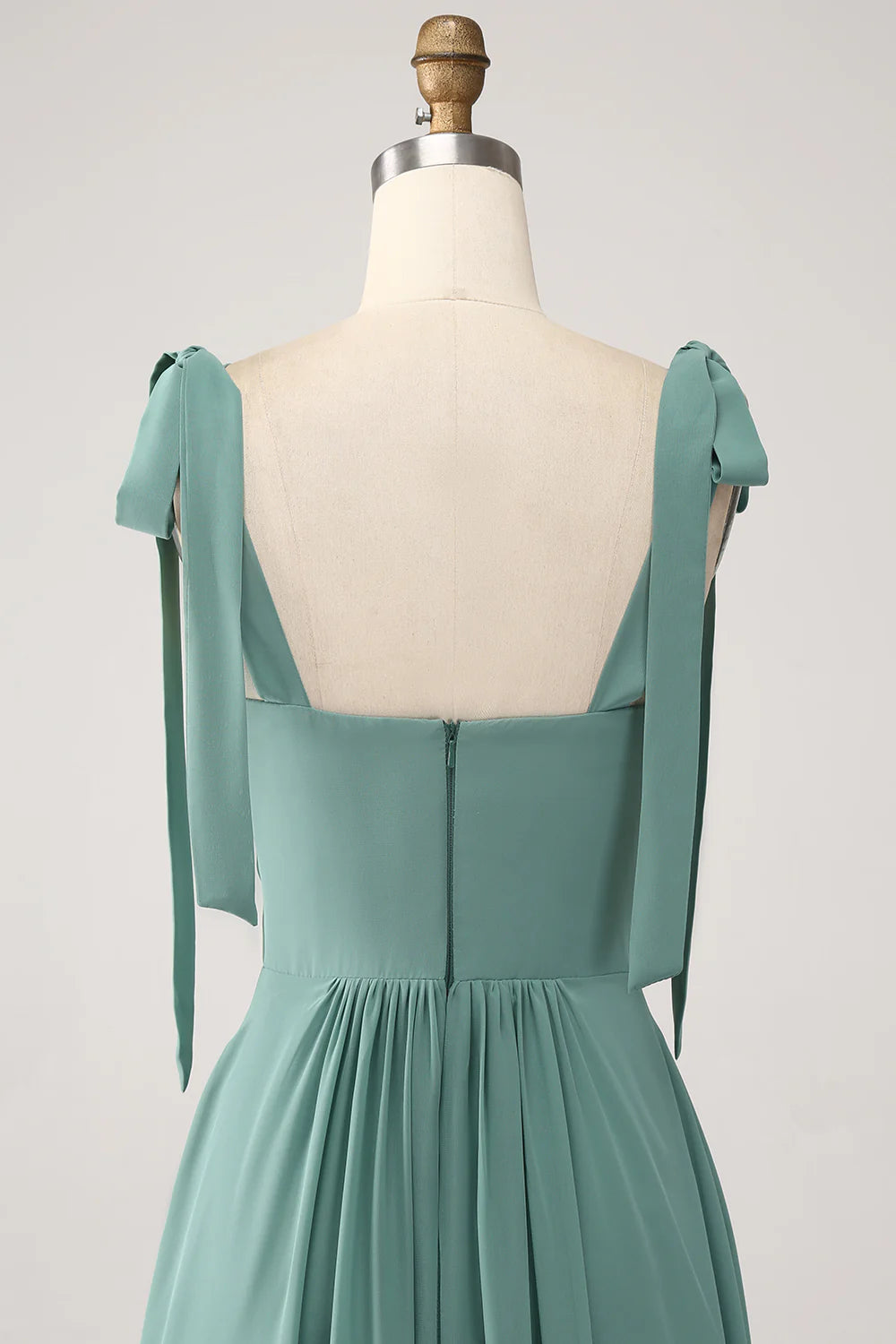 A Line Chiffon Green Long Bridesmaid Dress with Pleated