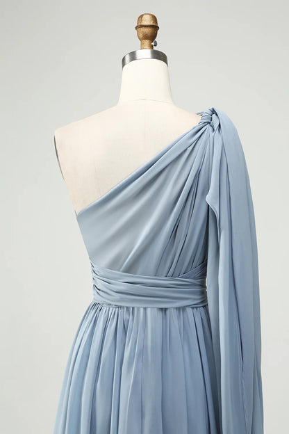 Convertible Chiffon A Line Dusty Blue Long Bridesmaid Dress