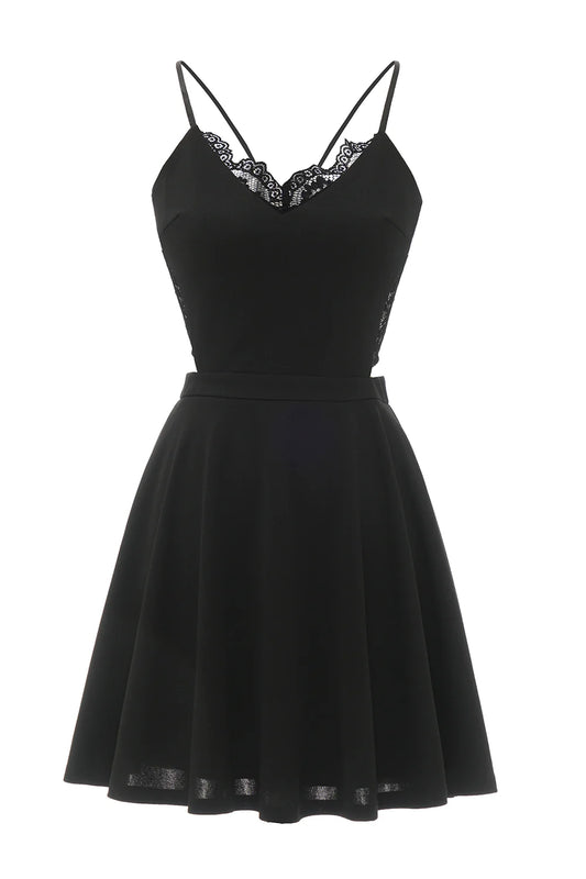 A Line Spaghetti Straps Little Black Dress with Keyhole