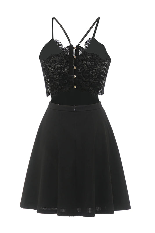 A Line Spaghetti Straps Little Black Dress with Keyhole