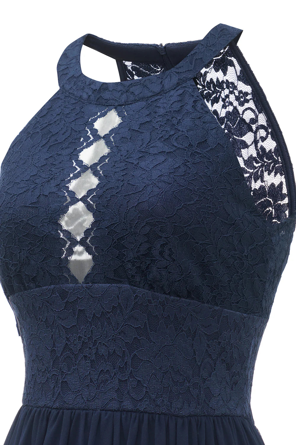 A Line Halter Neck Navy Lace Dress