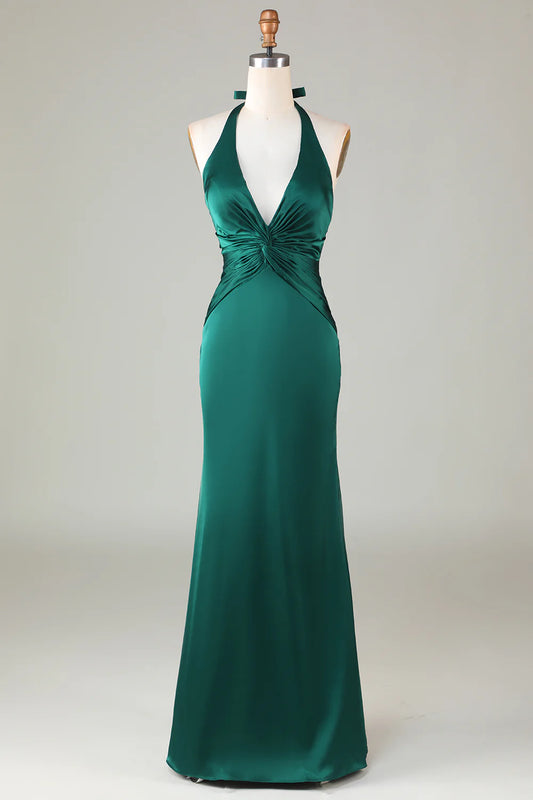 Mermaid Halter Dark Green Bridesmaid Dress