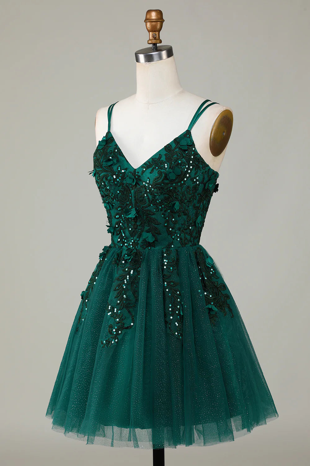 Stylish A Line Spaghetti Straps Dark Green Short Homecoming Dress with Appliques Beading