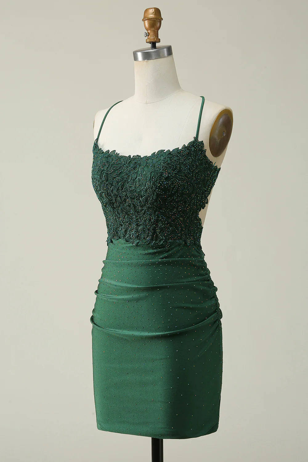 Sheath Spaghetti Straps Dark Green Short Homecoming Dress with Appliques