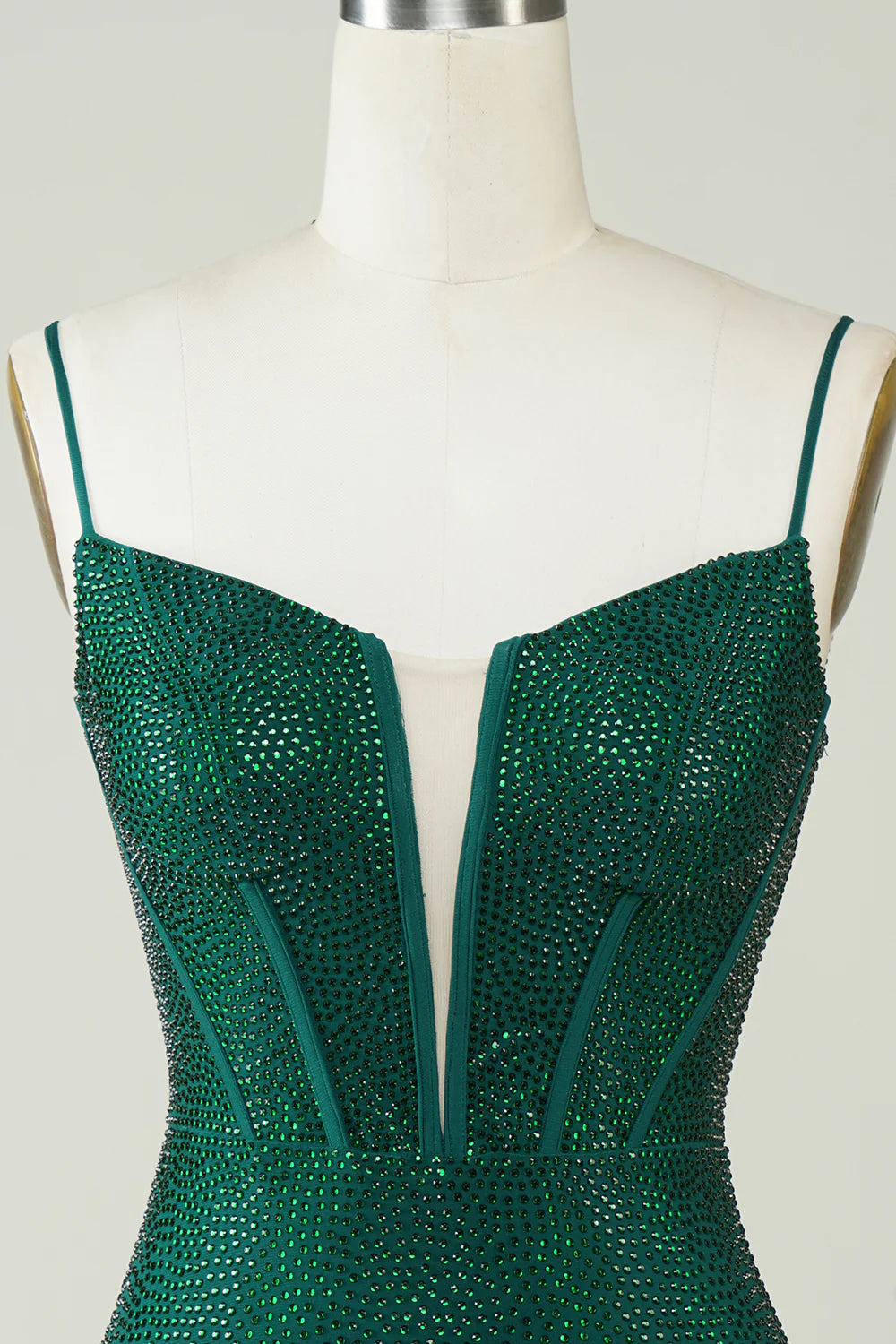 Sparkly Bodycon Spaghetti Straps Dark Green Short Homecoming Dress with Beading