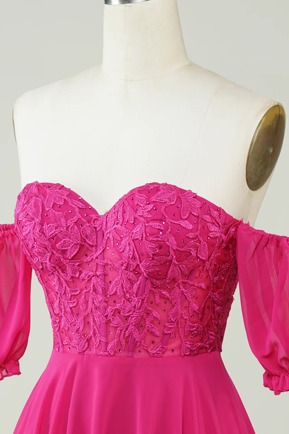 Fuchsia Corset A-Line Chiffon Short Homecoming Dress with Lace