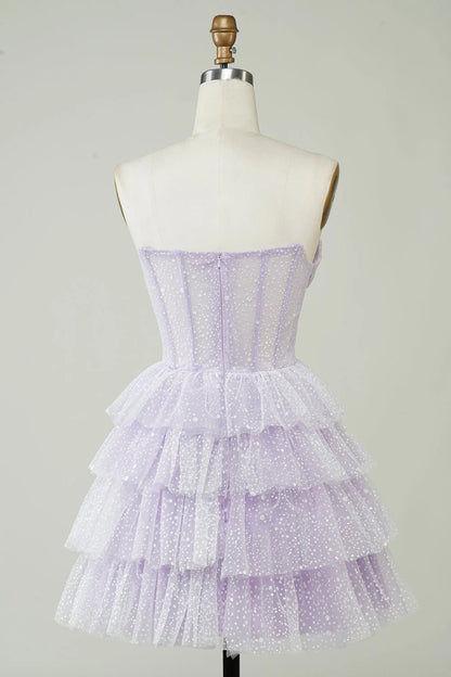 Sparkly Purple Corset Tiered Cute Homecoing Dress