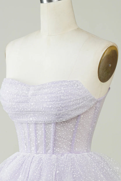 Sparkly Purple Corset Tiered Cute Homecoing Dress