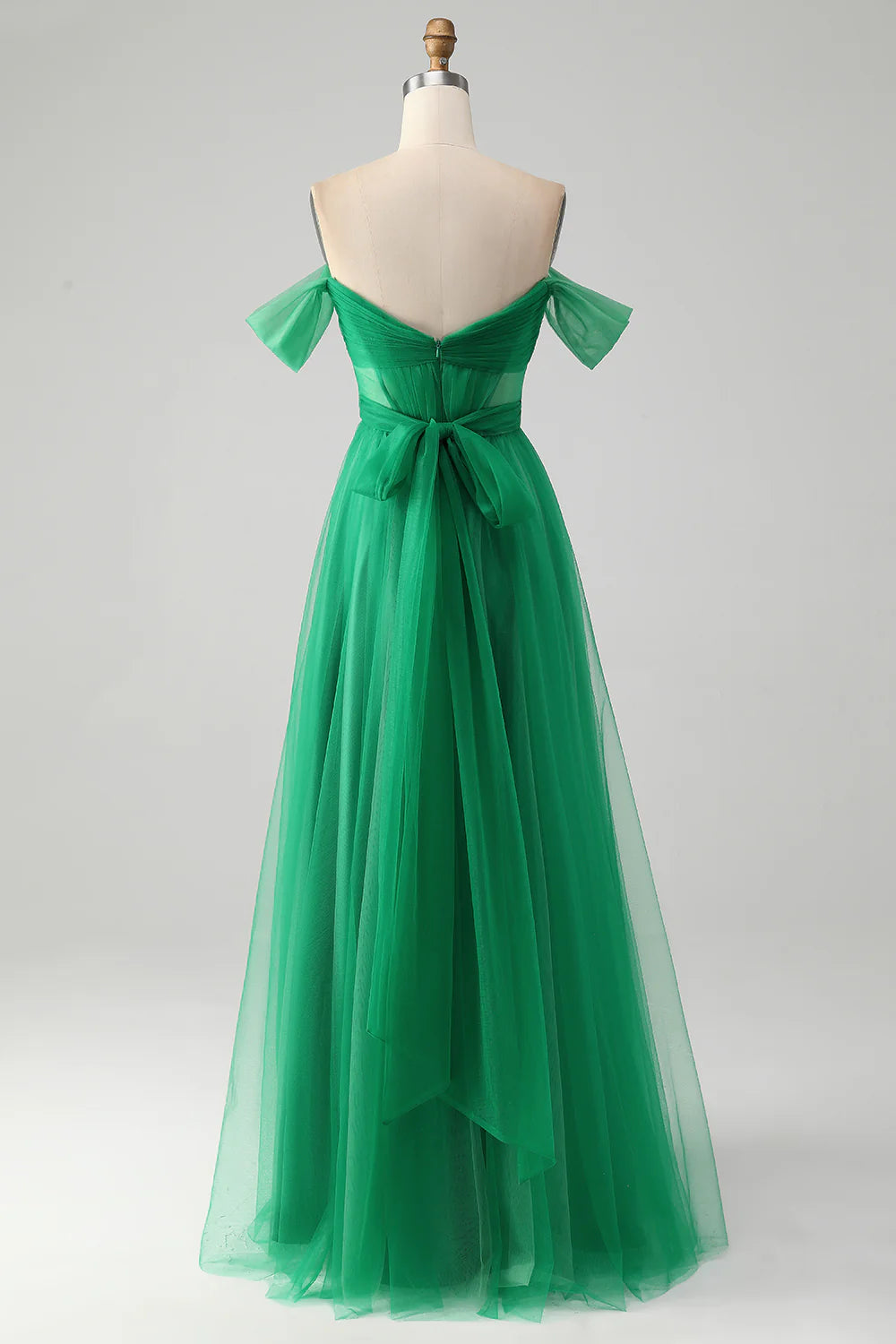 Dark Green A Line Off The Shoulder Corset Long Prom Dress